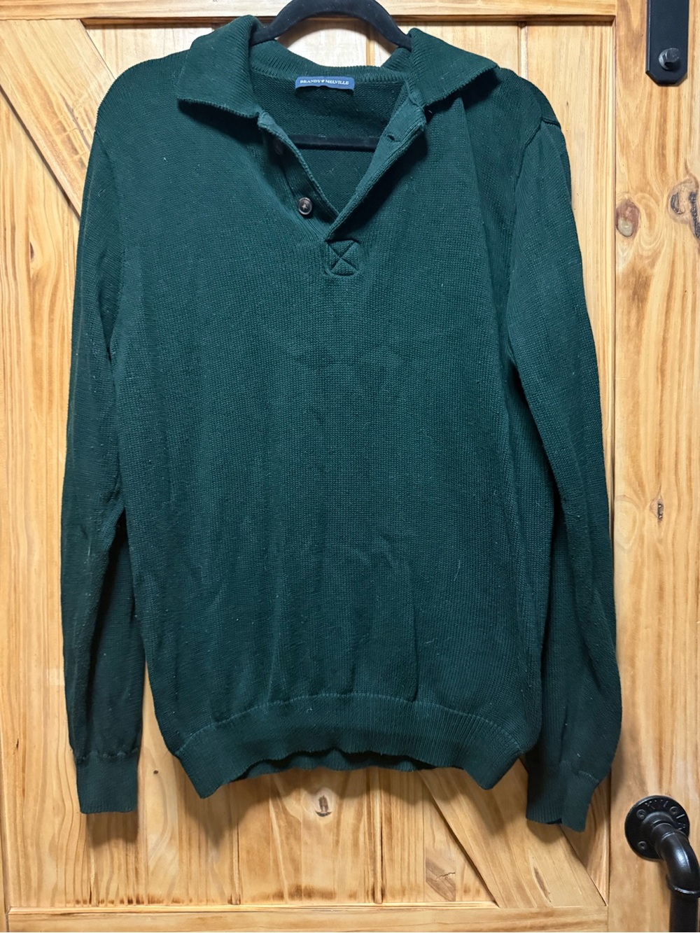 Brandy Melville Deep Green V-Neck Collared Knit Sweater